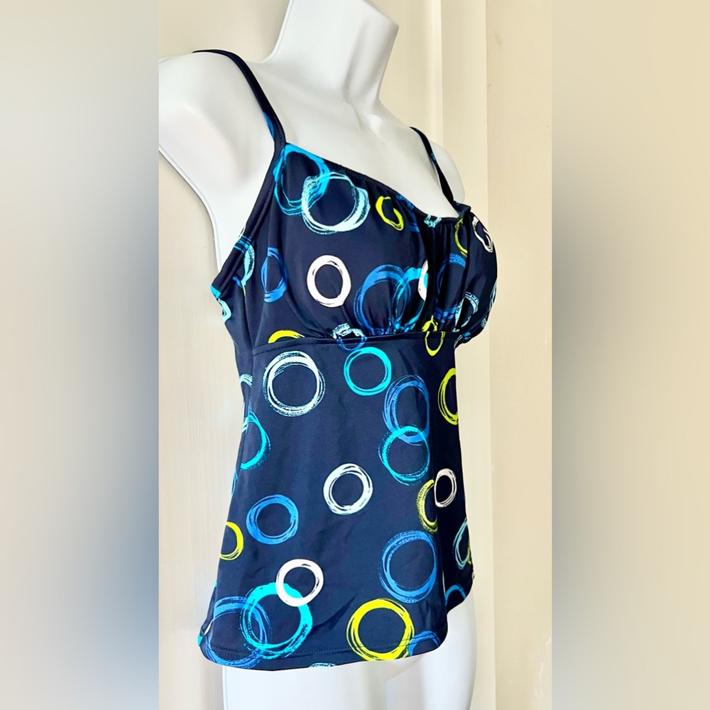 New Caribbean Joe Tankini Swim Top Women's 14 Navy Blue Geometric Abstract NWT - Picture 3 of 7